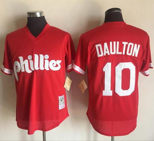 Mitchell and Ness 1991 Phillies #10 Darren Daulton Red Stitched MLB Jersey - Click Image to Close